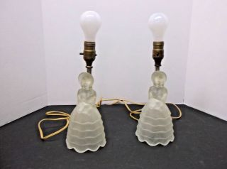 Pair Vintage Southern Belle Frosted Glass Petite Boudoir Lamps Work