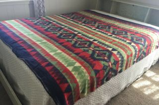 Vintage Camp Indian South West Design Blanket 71 X 71 Acrylic Use Or Cutter