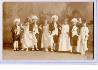 Studio Real Photo Postcard Rppc - Children In Colonial Wigs And Costumes