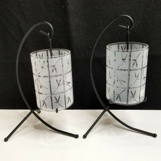Partylite Pair Frosted Bamboo Tea Light Lantern 7172g Retired