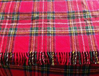 Vintage Red Plaid Wool Throw Blanket Clan Scotland Edinburgh Royal Stewart
