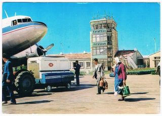 Postcard Jat Yugoslav Airlines Titograd Airport Douglas Dc - 3 Aviation Airways