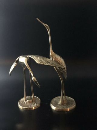 Vintage 2 Brass Heron Bird Figures Mid Century Crane/heron/egret Birds