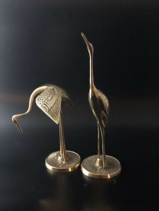 Vintage 2 Brass Heron Bird Figures Mid Century Crane/Heron/Egret Birds 2