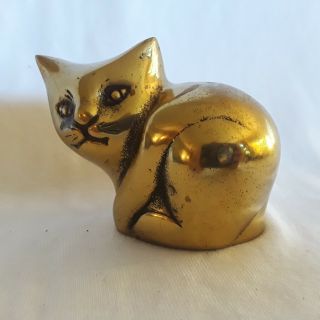 Vintage Seiden Solid Brass Cat Figurine SITTING KITTY KITTEN Made In Korea 2.  5 