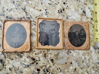 Vintage 1800s Three (3) Tin Type Photos With Frames