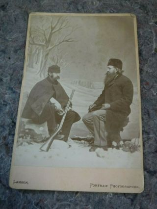 Antique Cabinet Card Photo Of Hunters With Rifle By Lamson Or Portland,  Me - Paint