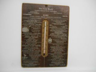 Antique The City Bank Kent Ohio Wall Thermometer Advertising Baking Insurance