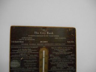 Antique THE CITY BANK KENT OHIO WALL THERMOMETER ADVERTISING Baking Insurance 2