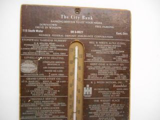Antique THE CITY BANK KENT OHIO WALL THERMOMETER ADVERTISING Baking Insurance 3