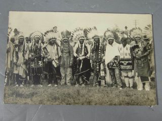Early Rppc Of Several Indian Chiefs In A Line / Unidentified