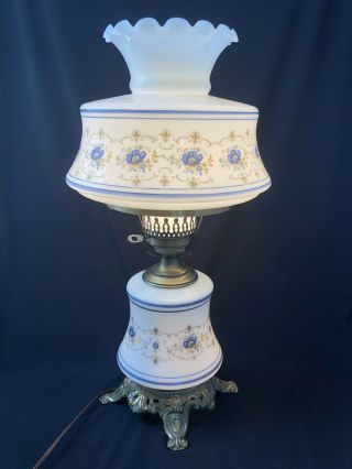 22” Vintage Gwtw Blue Floral Hurricane Lamp Gorgeous &