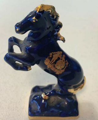 Limoges France Castel Cobalt Blue & 22k Gold Trim Porcelain Horse Pre Owned