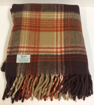 Vintage Faribo Brown Plaid Wool Blanket Throw Afghan Faribault Mn 59 " X 51 "