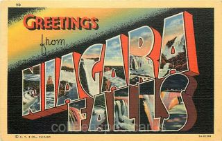 Greetings From Niagara Falls,  Ny,  Large Letter,  Linen,  Curteich No.  5a - H1968