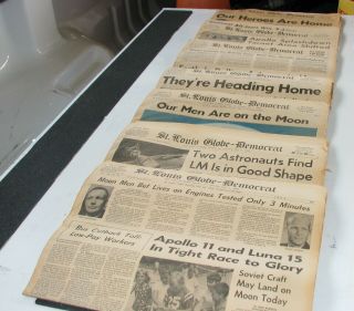 Men Walk On Moon.  July 21 1969 Entire Week Of Newspapers St Louis Globe