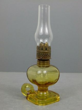 Antique Scarce Honey Amber Paneled Ftd Finger Miniature Kerosene Oil Lamp S1 - 47