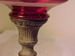 Antique 19th C.  Oil Lamp Cranberry & Clear WITH CAST IRON STEM 4