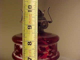 Antique 19th C.  Oil Lamp Cranberry & Clear WITH CAST IRON STEM 6