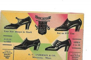 Enna Jettick O.  G.  Anderson & Co Shoe Advertising Post Card,  Minnesota,  1920 