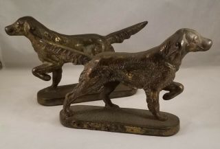 Antique Spaniel Pointer Dog Full Figure Brass Bookends - Hubley?