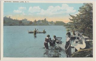 York Ny Postcard C1910 Kenoza Lake Swimming Boats Bathing