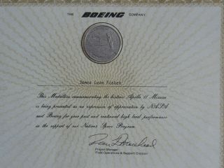 Nasa Apollo 11 Coin With Flown To Moon Metal & Boeing Appreciation Certificate