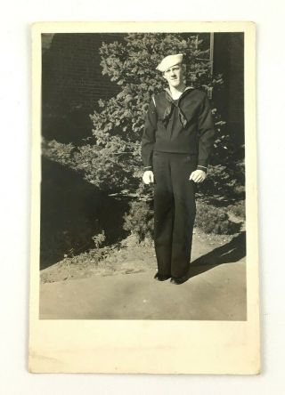 1940s Wwii Era Sailor Rppc Postcard Us Navy Seaman Dress Blues Uniform Young Man