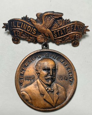 1913 Illinois State Fair Commemorative Pin Back Medallion Civil & Spanish Wars