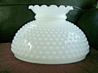 Vintage White Opal Milk Glass Hobnail Hurricane Lamp Shade Ruffle Top 10 " Fitter