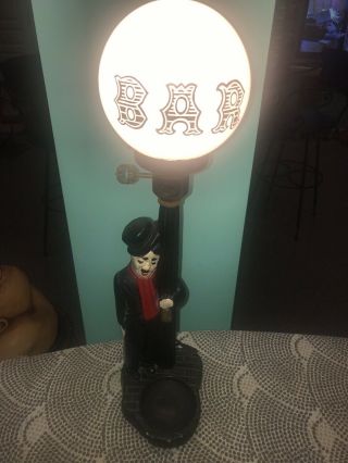Vintage Charlie Chaplin Post Chalkware " Bar " Glass Globe Hobo Lamp