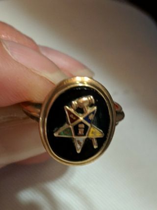 Order Of The Eastern Star Ring - 10k Gold Onyx & Enamel Masonic Women 
