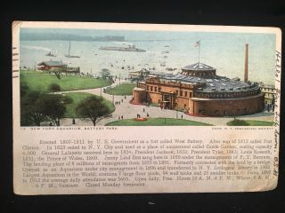Antique Postcard C1924,  York,  Ny. ,  Battery Park & Aquarium,  Harbor