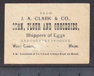 West Camden ME 1800 ' s Fairbanks Lard Rich Sassy Pig Letterbox Corn Ad Trade Card 3
