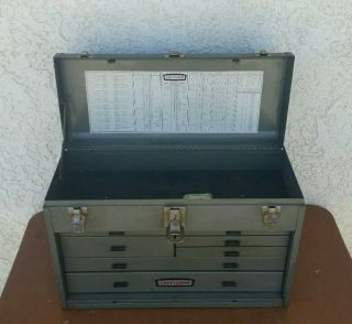 Vintage Craftsman 7 - Drawer Metal Machinist Tool Box / Chest W/ 2 Keys Crown Logo