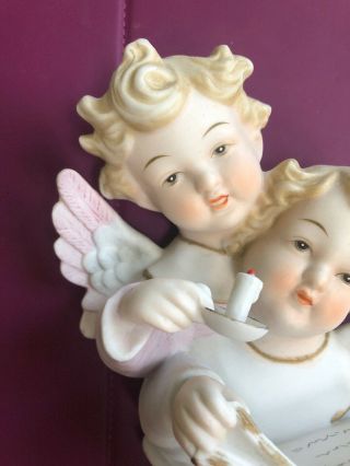 Vintage Lefton china hand painted Two Angels Candle Book Wall Hanging - Japan 2