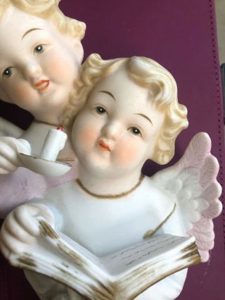 Vintage Lefton china hand painted Two Angels Candle Book Wall Hanging - Japan 3
