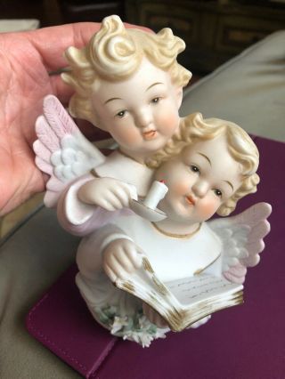 Vintage Lefton china hand painted Two Angels Candle Book Wall Hanging - Japan 8
