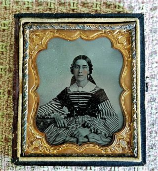 Fine Sixth Plate Ambrotype Of A Pretty Young Woman In A Fancy Dress