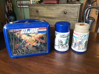 Vintage Aladdin Hasbro 1986 Plastic Gi Joe Lunch Box,  W/ 2 Thermos