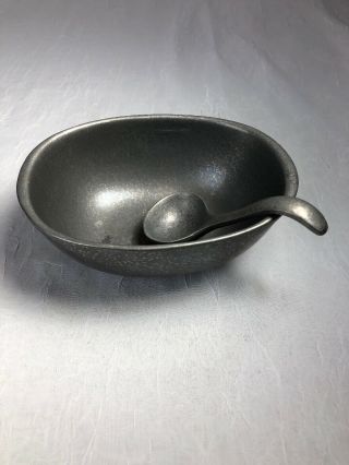 Vintage Carson Freeport Oval Pewter Bowl With Spoon