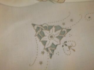 Tablecloth Vintage Lovely Ecru Linen with Embroidery & Cut work.  77TC 2