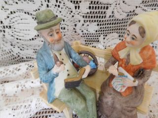 Lefton China OLD MAN & WOMAN ON BENCH Figurine COLLECTIBLE ECU 2