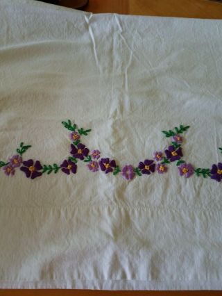 Vintage Hand Embroidered Pillowcases Purple Flowers Set Of 2