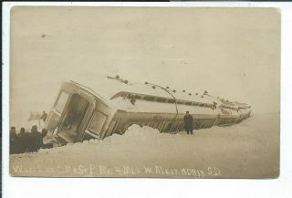 Alexandria Sd South Dakota Rppc Postcard C.  M.  & St.  P Train Wreck Snow Storm