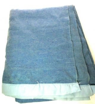 Thin Wool Blanket Vintage Denim Blue 68 " X 84 " Satin Trim