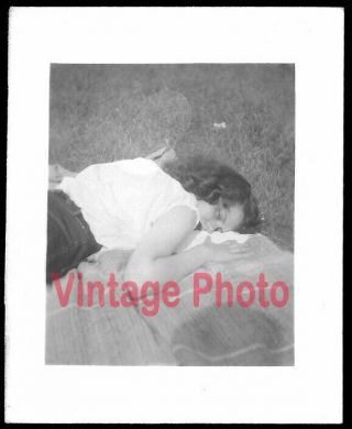 Woman Sleeping Outside On Picnic Blanket - Vintage 1940 