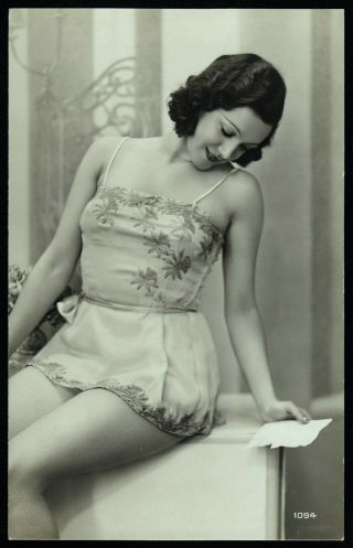 1920 French Photo Postcard Nude Girl Beauty Lingerie Biederer