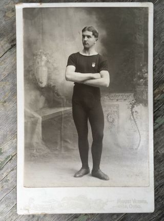 c1880 Young Man In Tights Athlete CABINET CARD PHOTO Mt Vernon Ohio Gay Interest 2