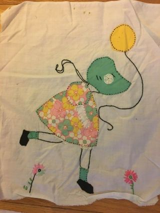 11 Vtg 1930s Sunbonnet Sue Quilt Blocks Applique Feedsack Neat Hand Embroidery